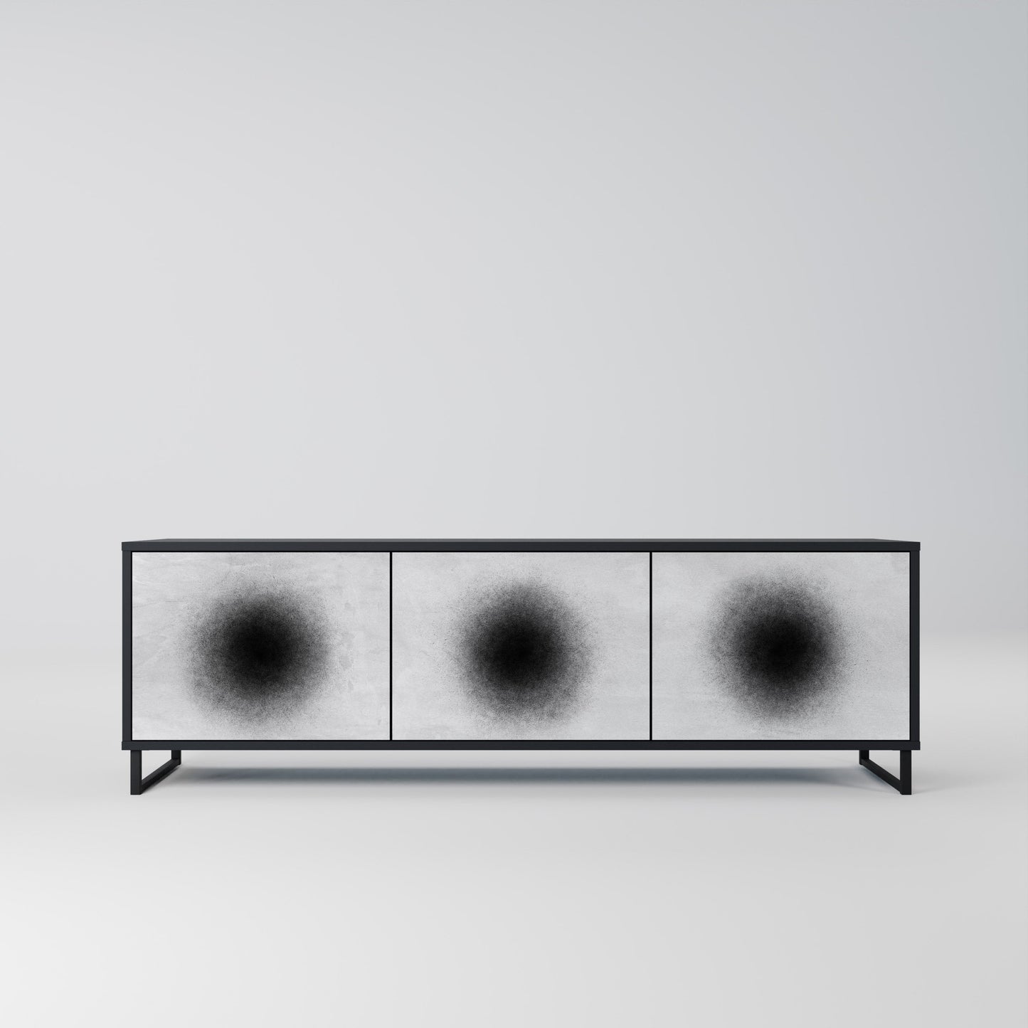 BLACK HOLE TV-bänk med 3 dörrar i svart finish