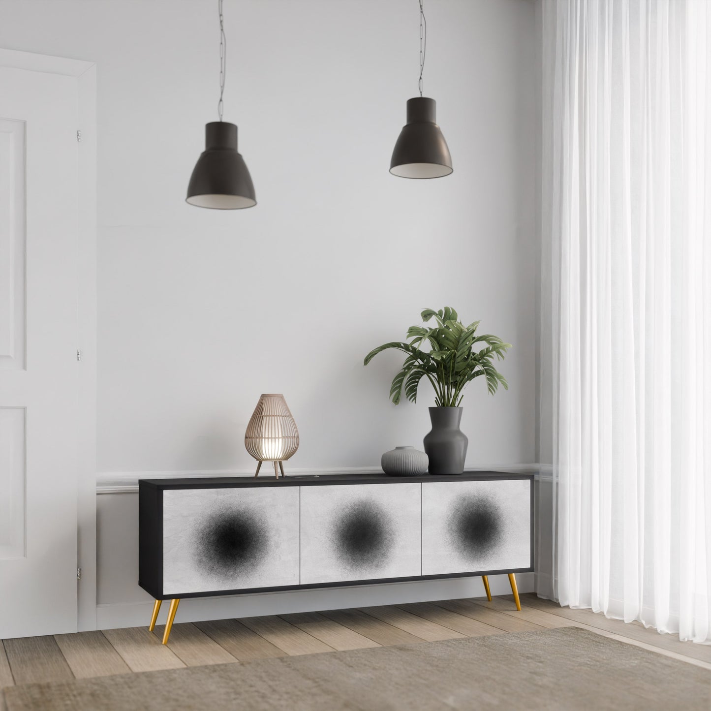 BLACK HOLE TV-bänk med 3 dörrar i svart finish