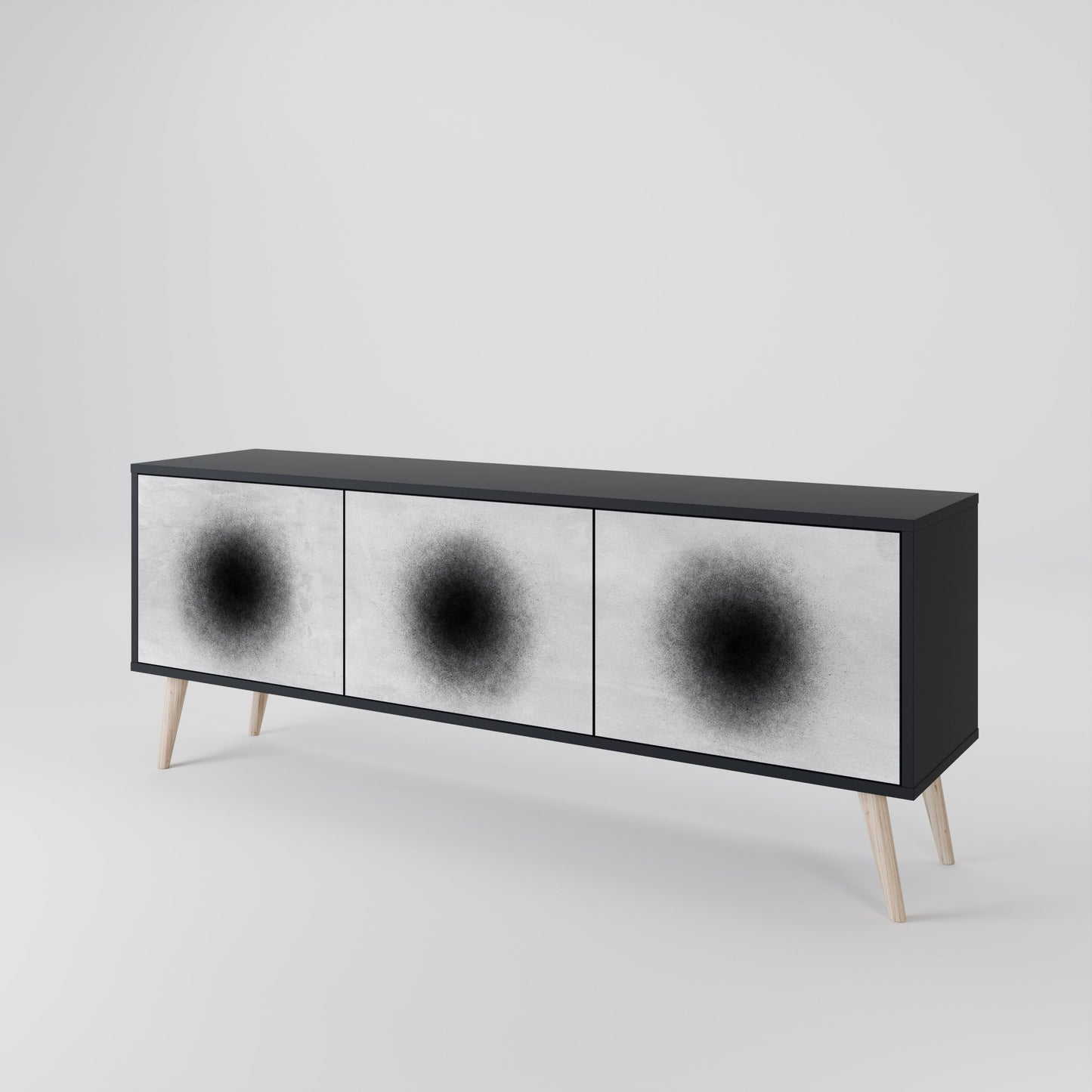 BLACK HOLE TV-bänk med 3 dörrar i svart finish