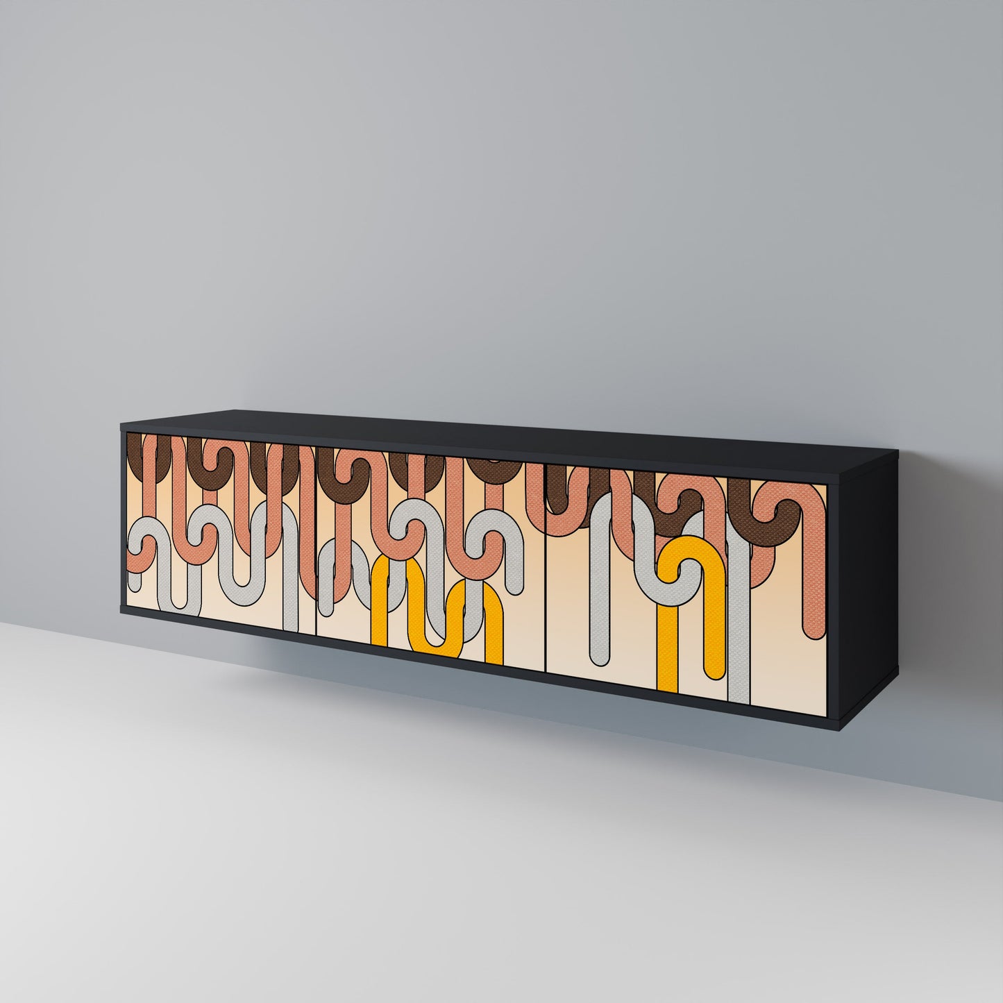 COLORFUL STRINGS 3-Door TV Stand in Black Finish