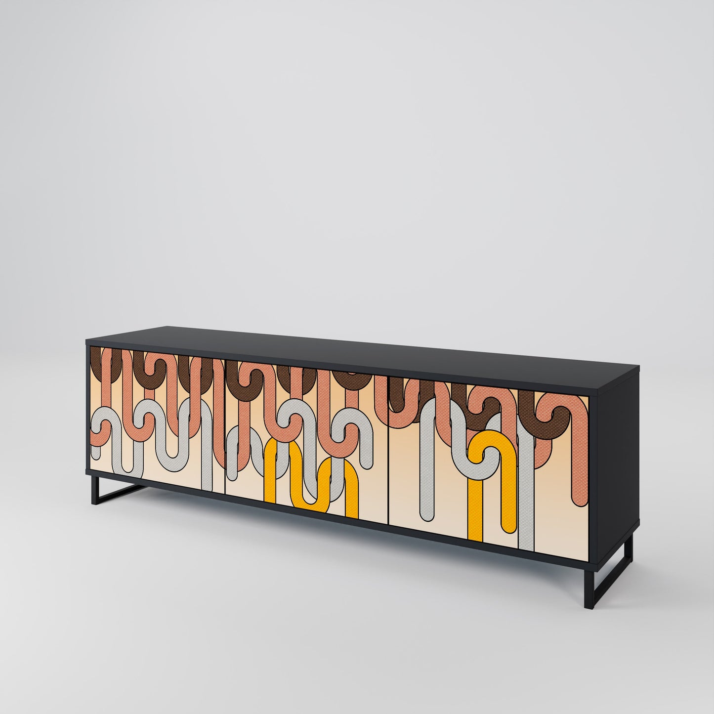 COLORFUL STRINGS 3-Door TV Stand in Black Finish