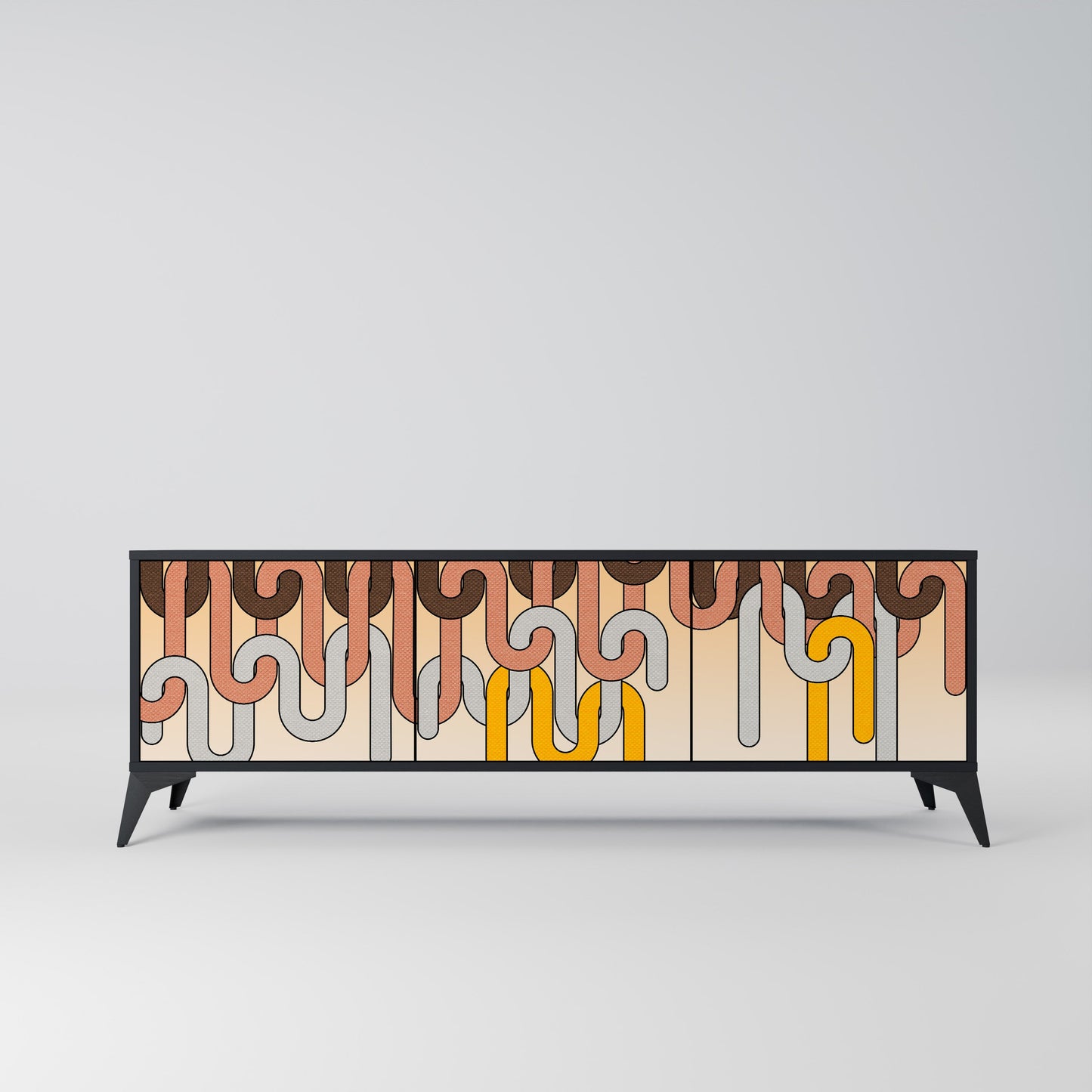 COLORFUL STRINGS 3-Door TV Stand in Black Finish
