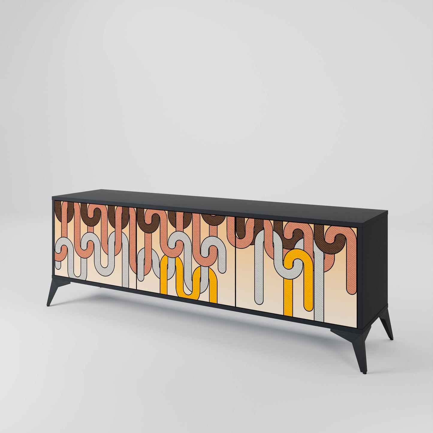 COLORFUL STRINGS 3-Door TV Stand in Black Finish