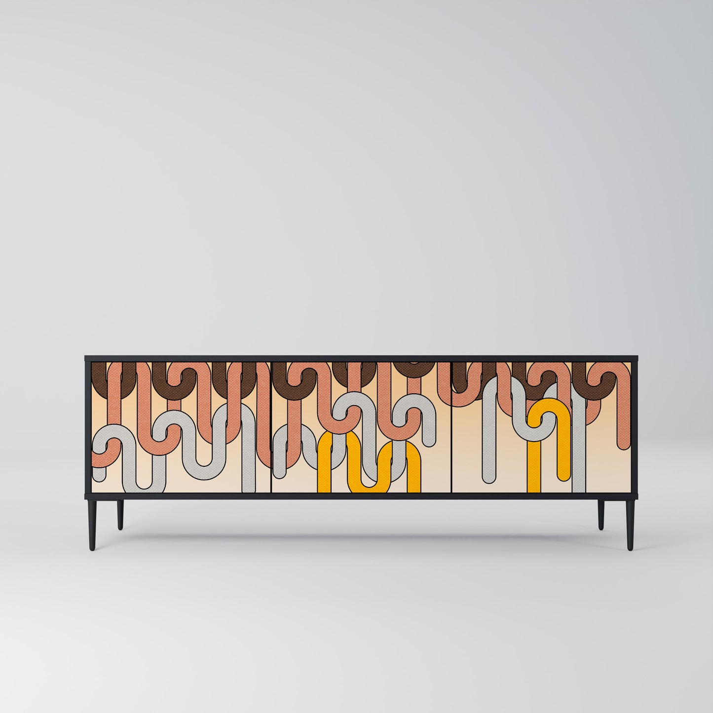 COLORFUL STRINGS 3-Door TV Stand in Black Finish
