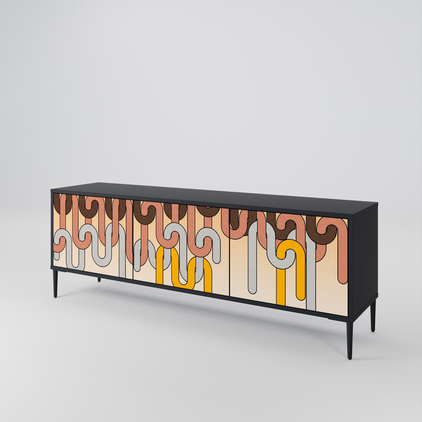 COLORFUL STRINGS 3-Door TV Stand in Black Finish
