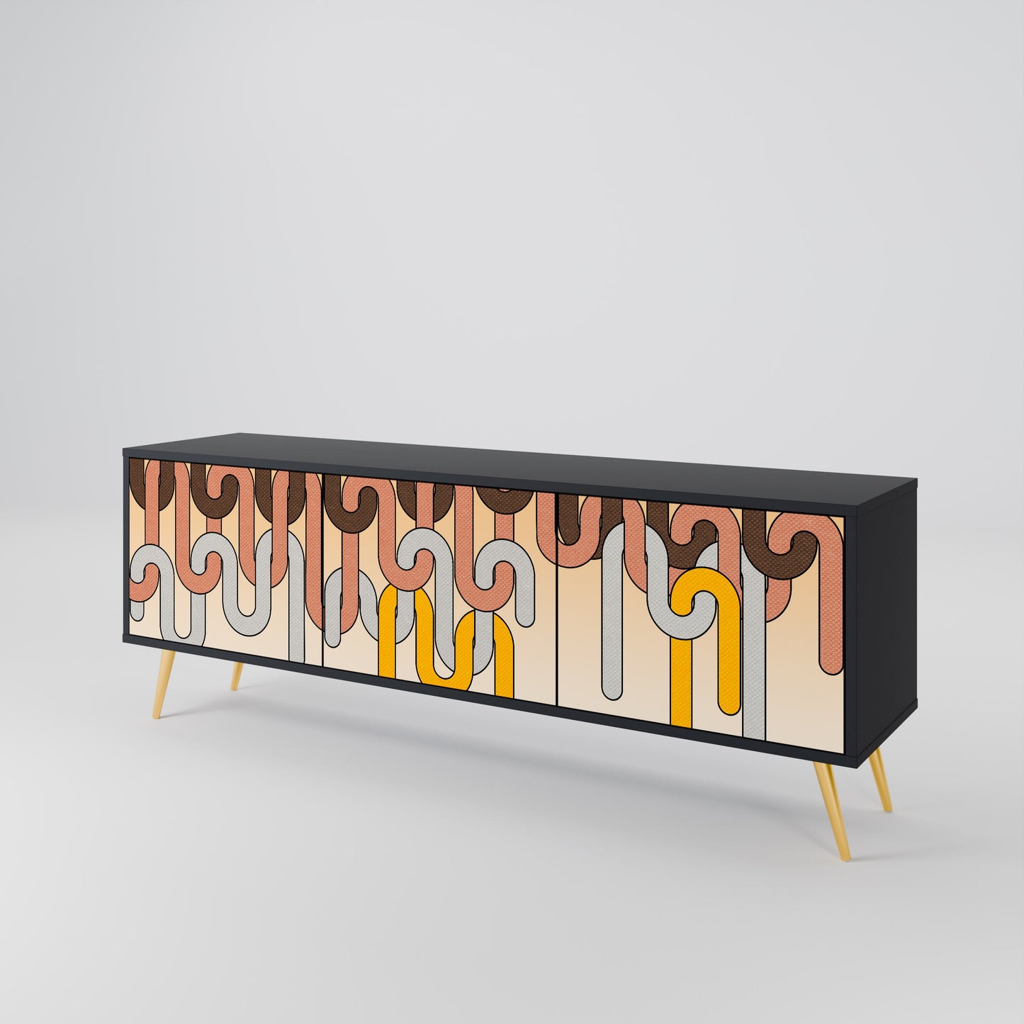 COLORFUL STRINGS 3-Door TV Stand in Black Finish