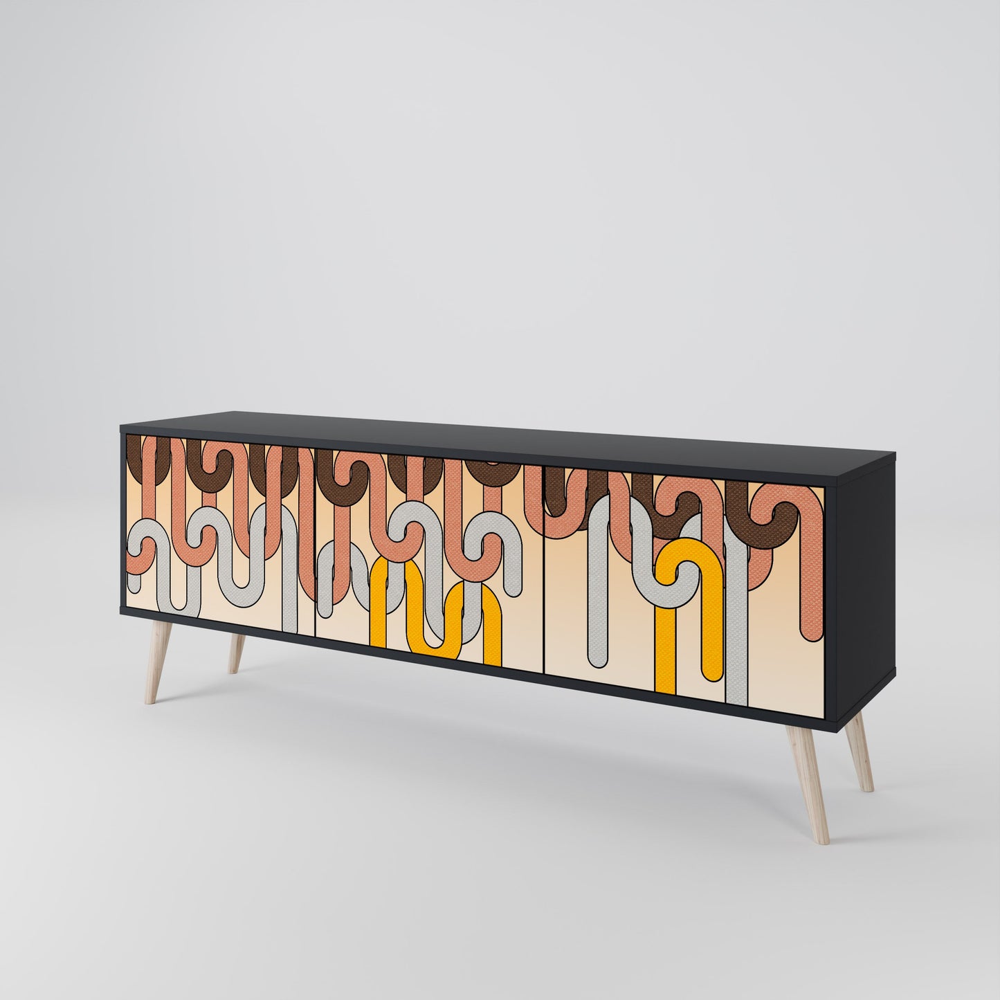 COLORFUL STRINGS 3-Door TV Stand in Black Finish