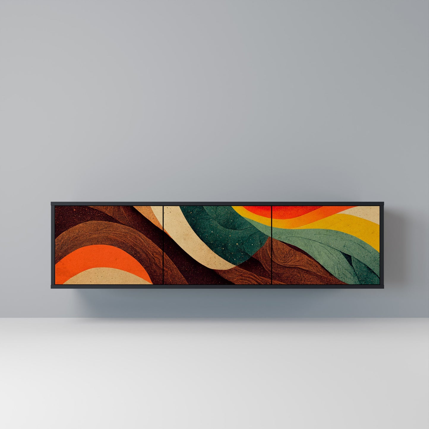 COLORFUL STRANDS TV-bänk med 3 dörrar i svart finish