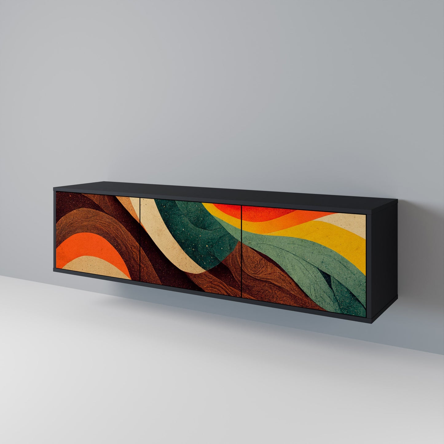 COLORFUL STRANDS TV-bänk med 3 dörrar i svart finish