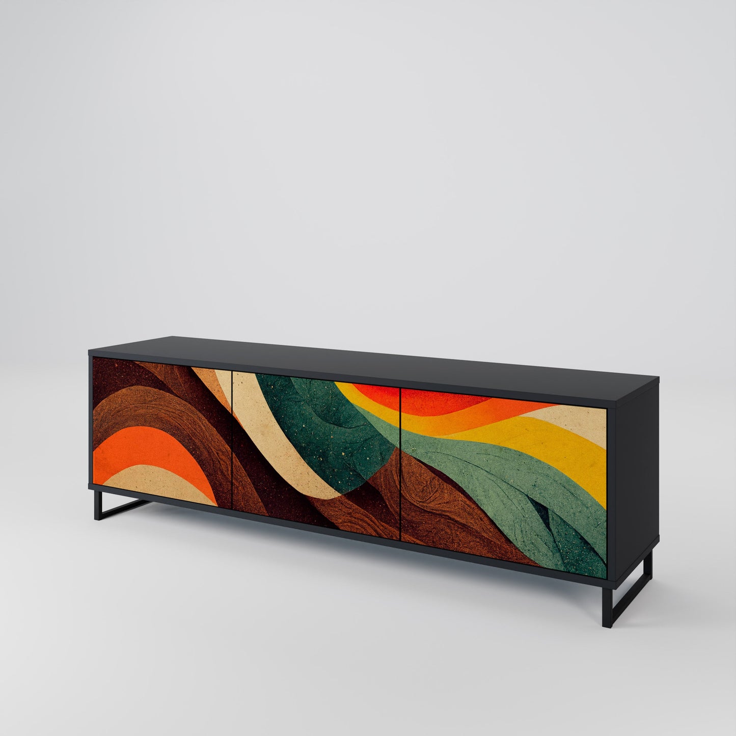 COLORFUL STRANDS TV-bänk med 3 dörrar i svart finish