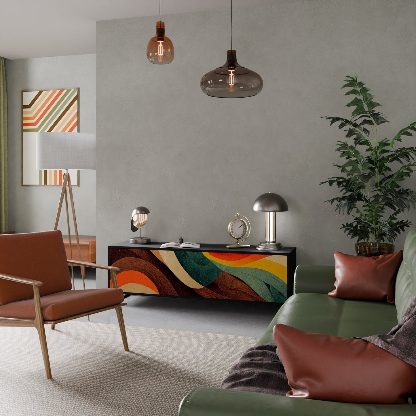 COLORFUL STRANDS TV-bänk med 3 dörrar i svart finish
