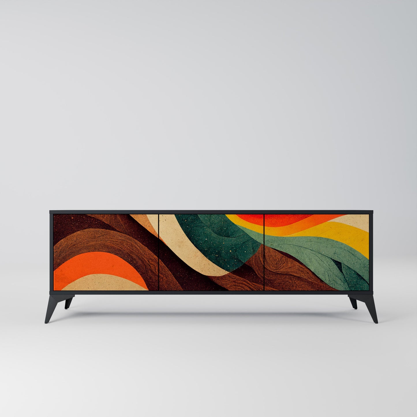 COLORFUL STRANDS TV-bänk med 3 dörrar i svart finish