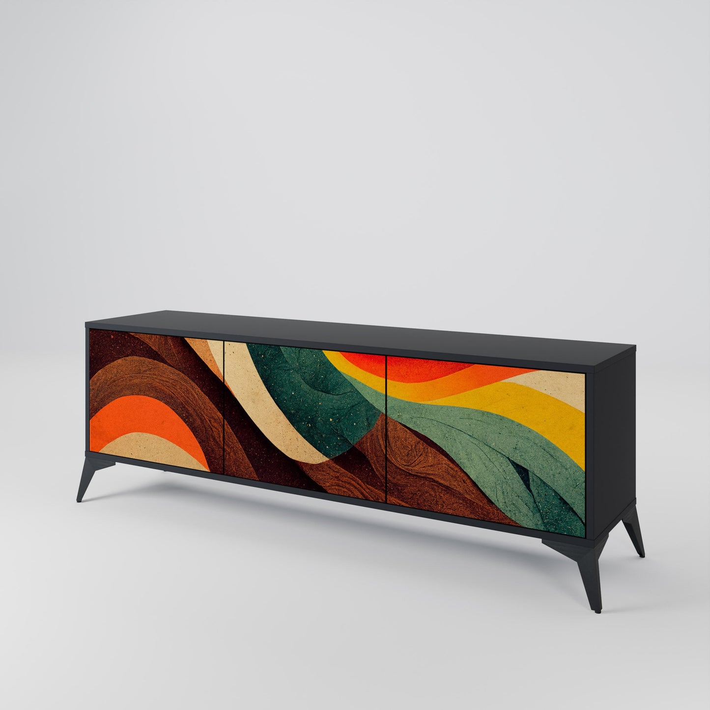 COLORFUL STRANDS TV-bänk med 3 dörrar i svart finish