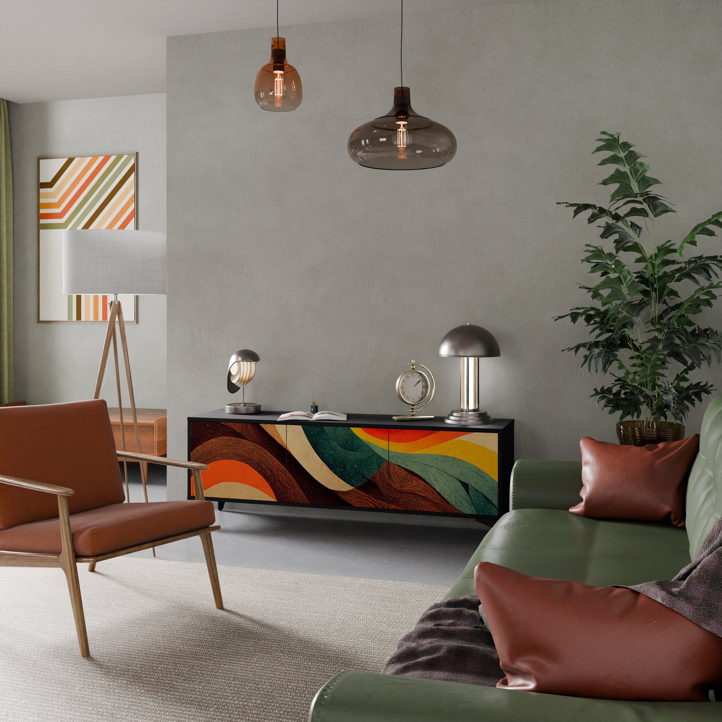 COLORFUL STRANDS TV-bänk med 3 dörrar i svart finish