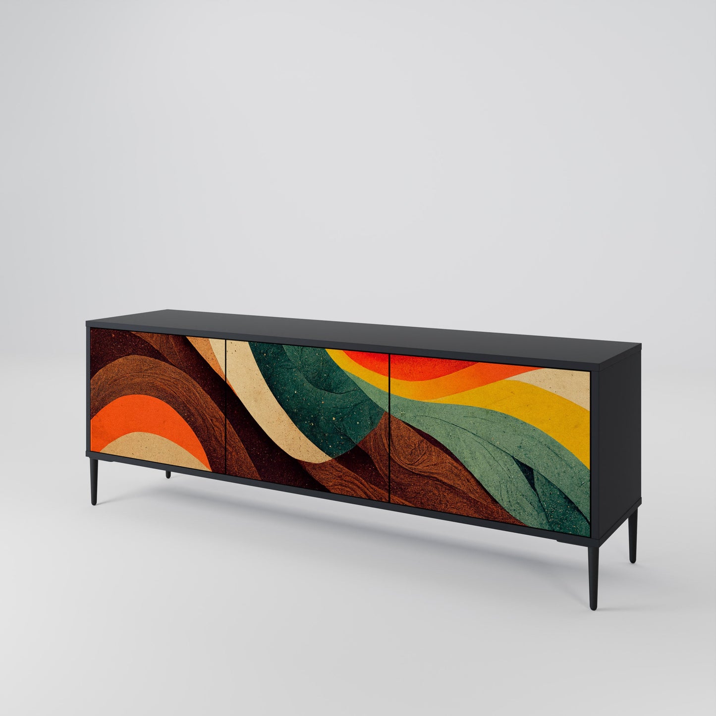 COLORFUL STRANDS TV-bänk med 3 dörrar i svart finish