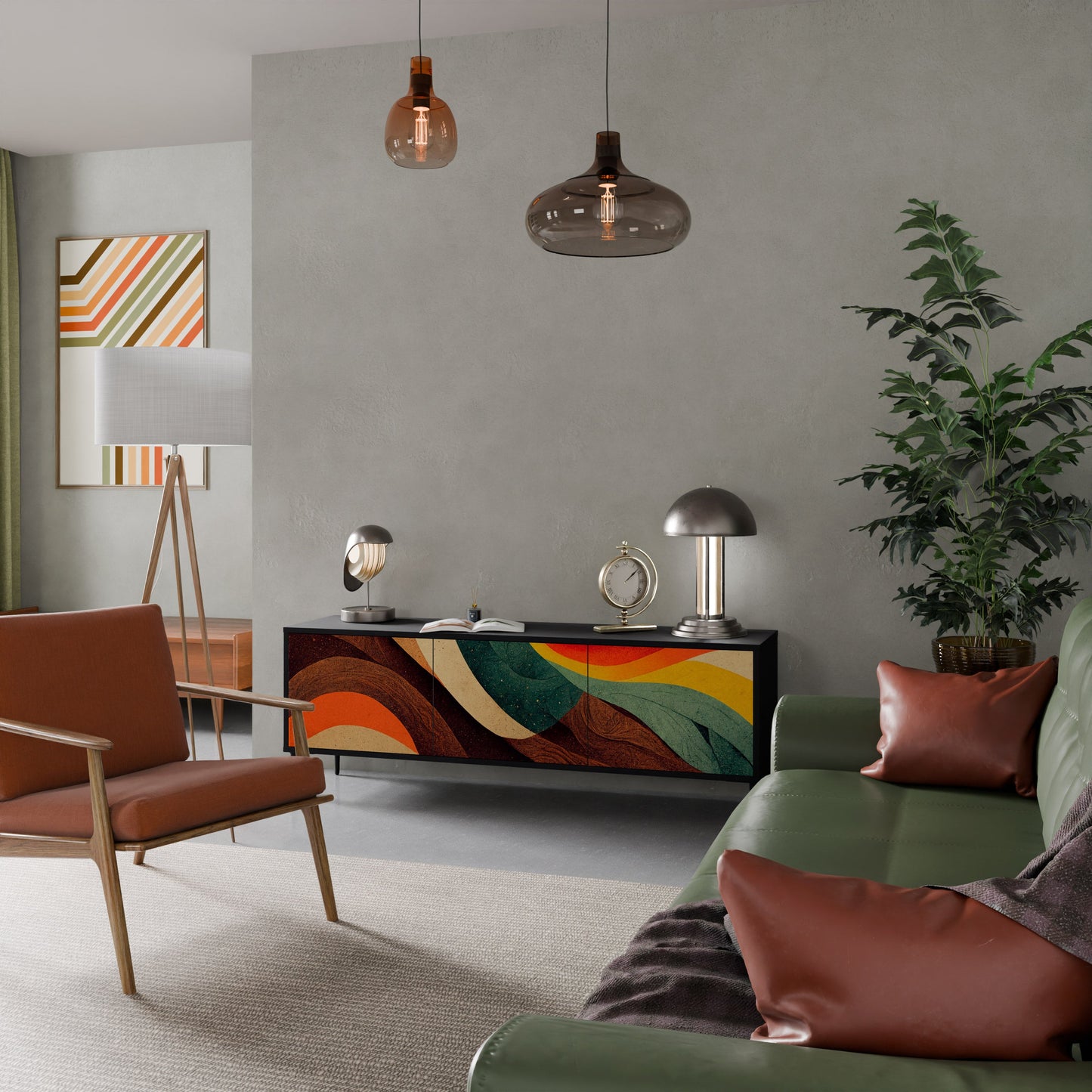 COLORFUL STRANDS TV-bänk med 3 dörrar i svart finish