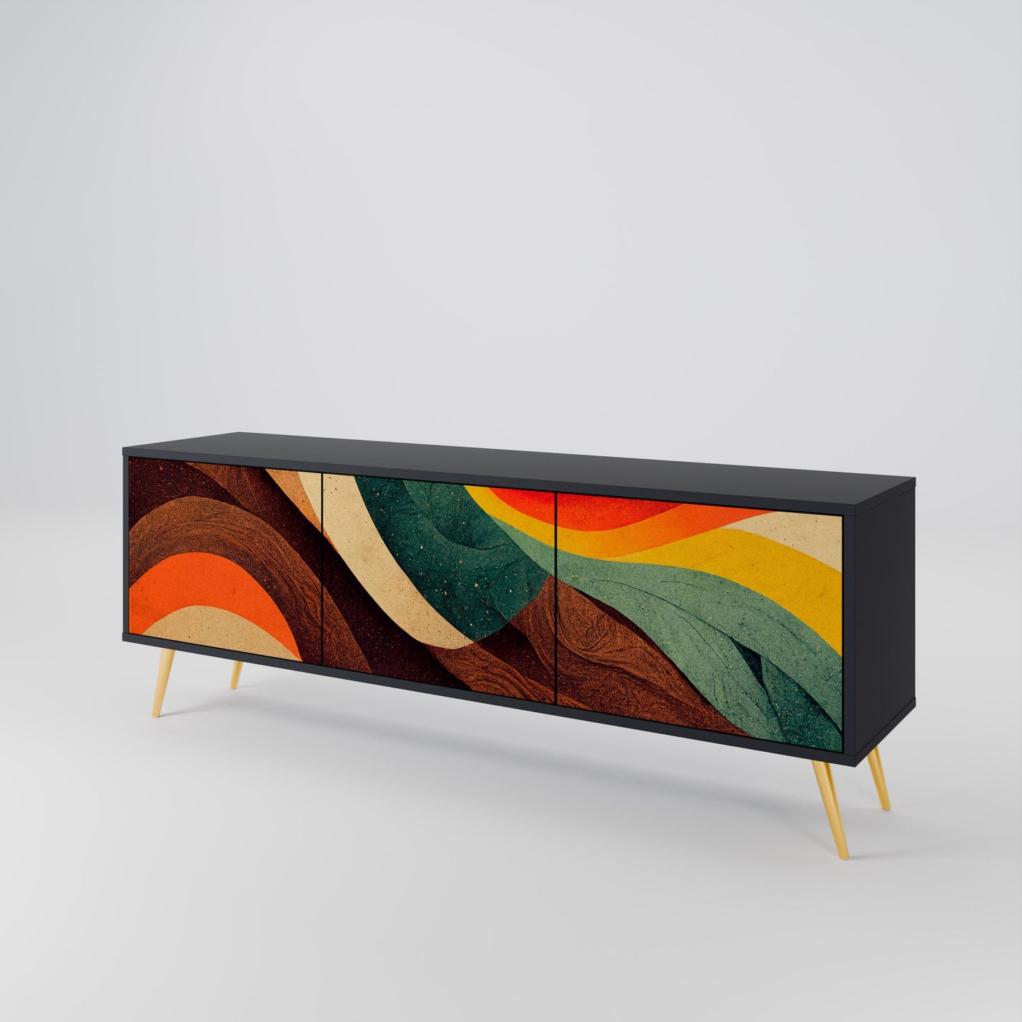 COLORFUL STRANDS TV-bänk med 3 dörrar i svart finish
