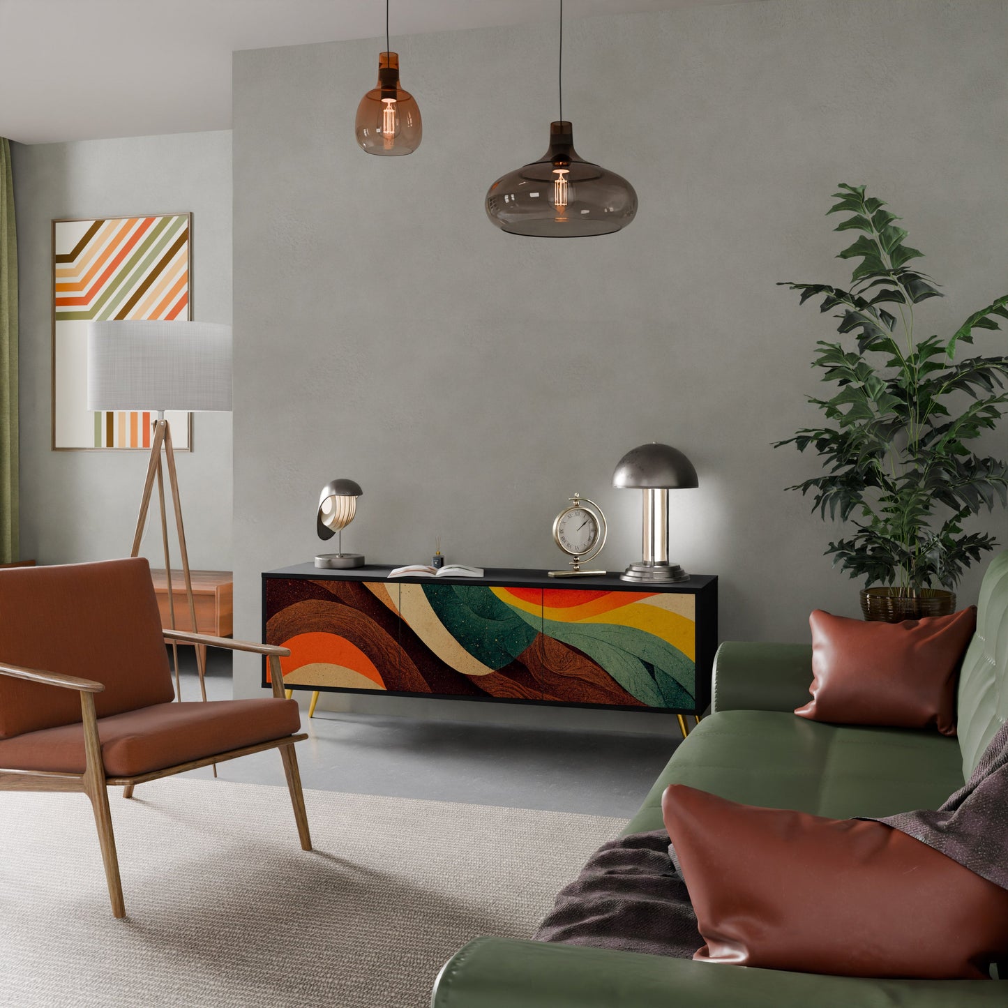 COLORFUL STRANDS TV-bänk med 3 dörrar i svart finish
