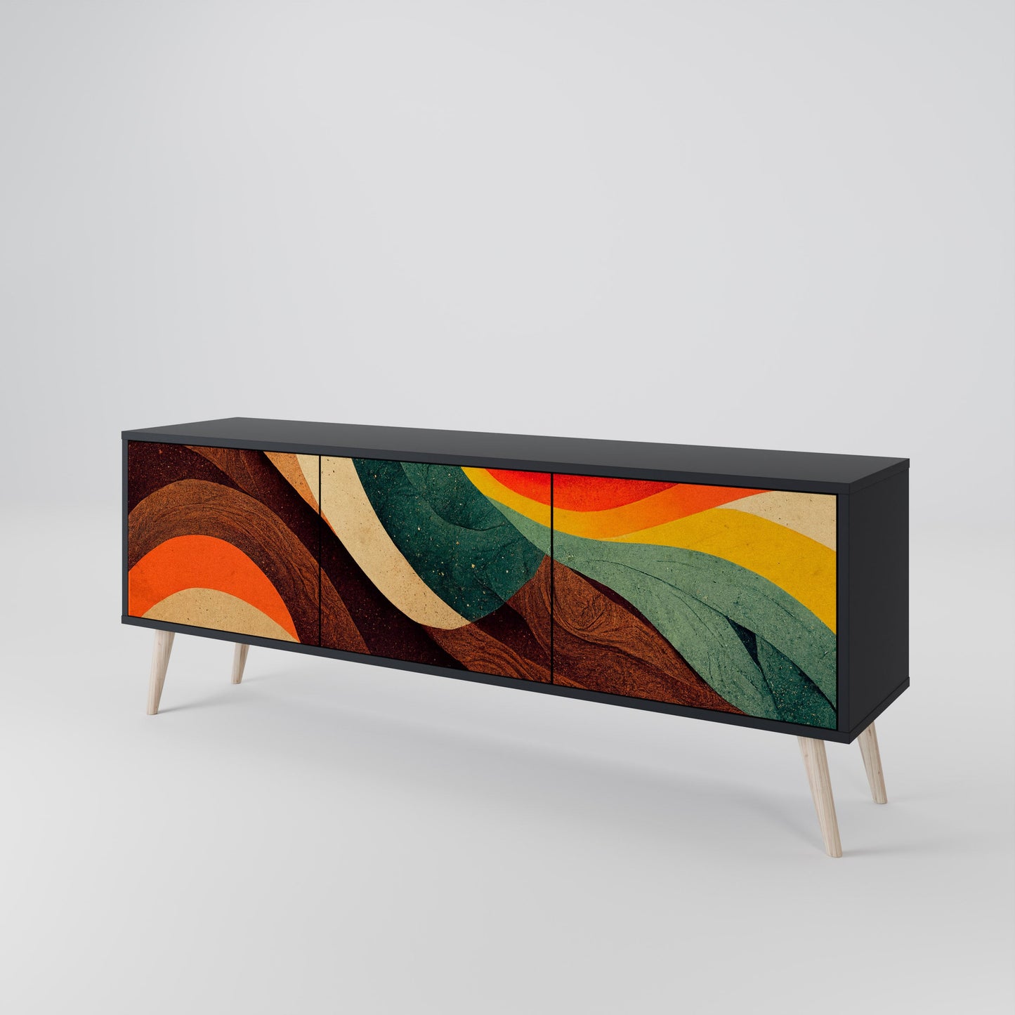 COLORFUL STRANDS TV-bänk med 3 dörrar i svart finish