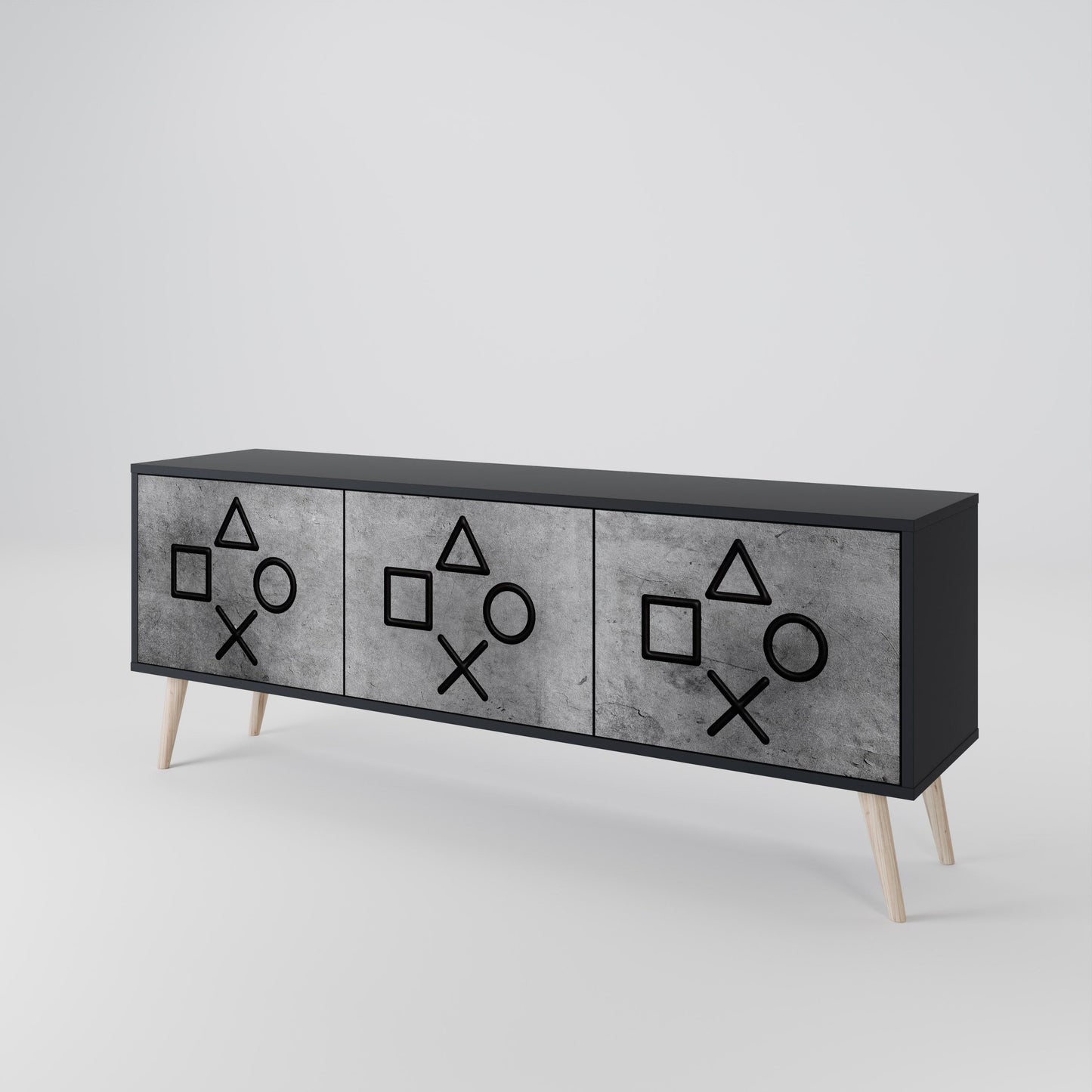 GAMER CHOICE 3-Door TV Stand in Black Finish