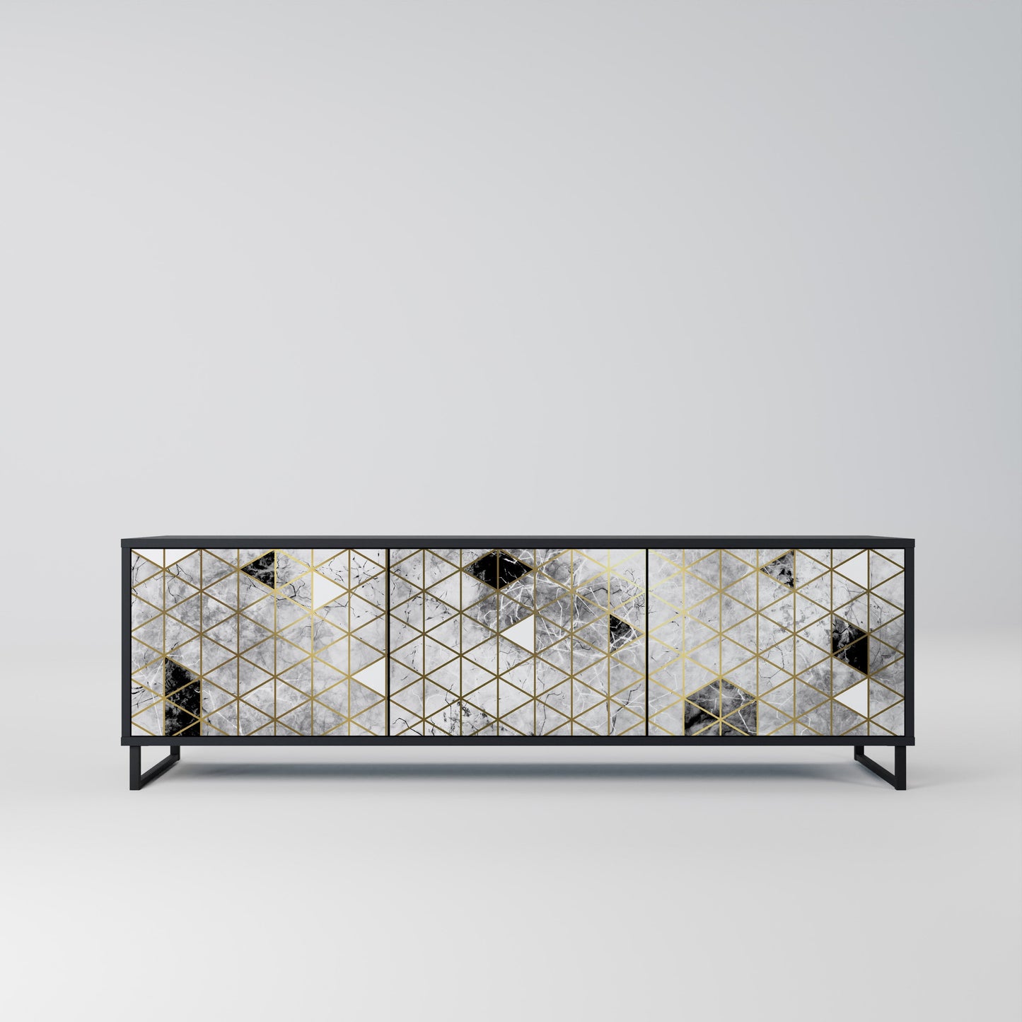 ASHEN ARIA 3-Door TV Stand in Black Finish