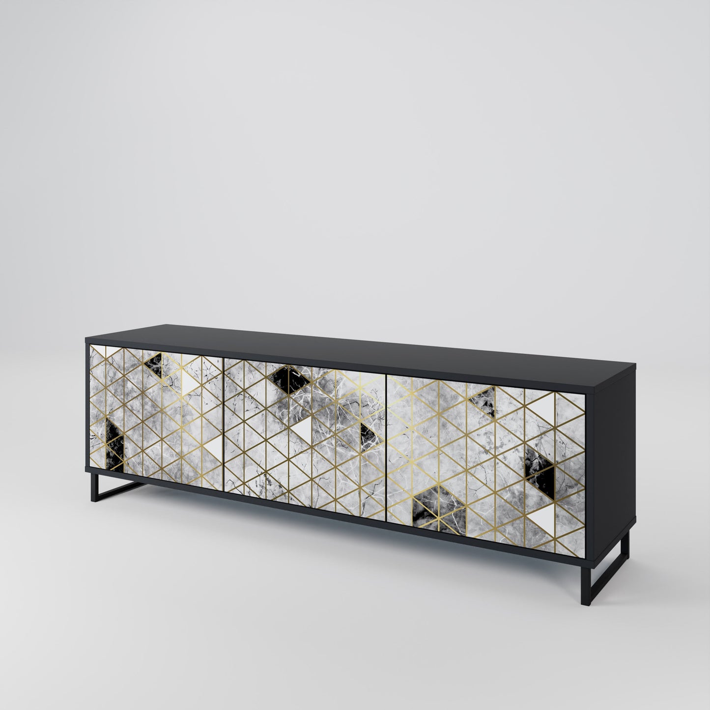 ASHEN ARIA 3-Door TV Stand in Black Finish