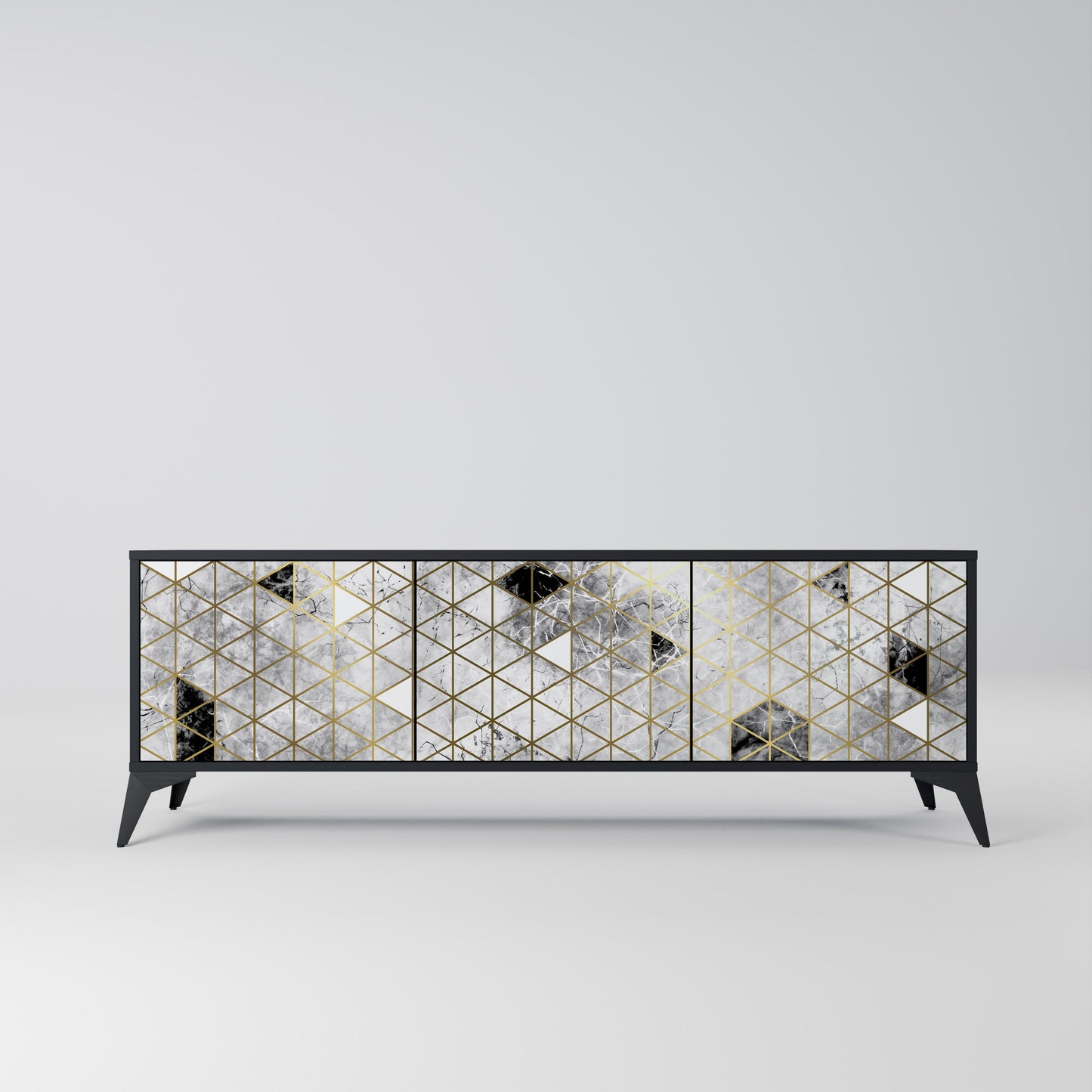 ASHEN ARIA 3-Door TV Stand in Black Finish