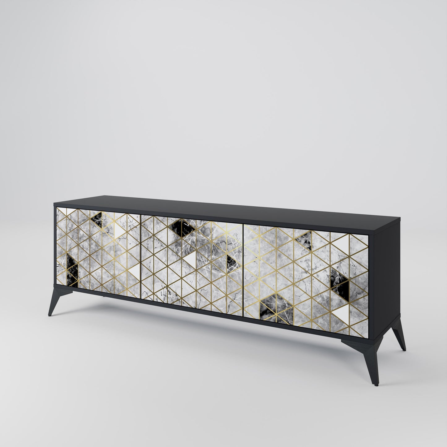 ASHEN ARIA 3-Door TV Stand in Black Finish