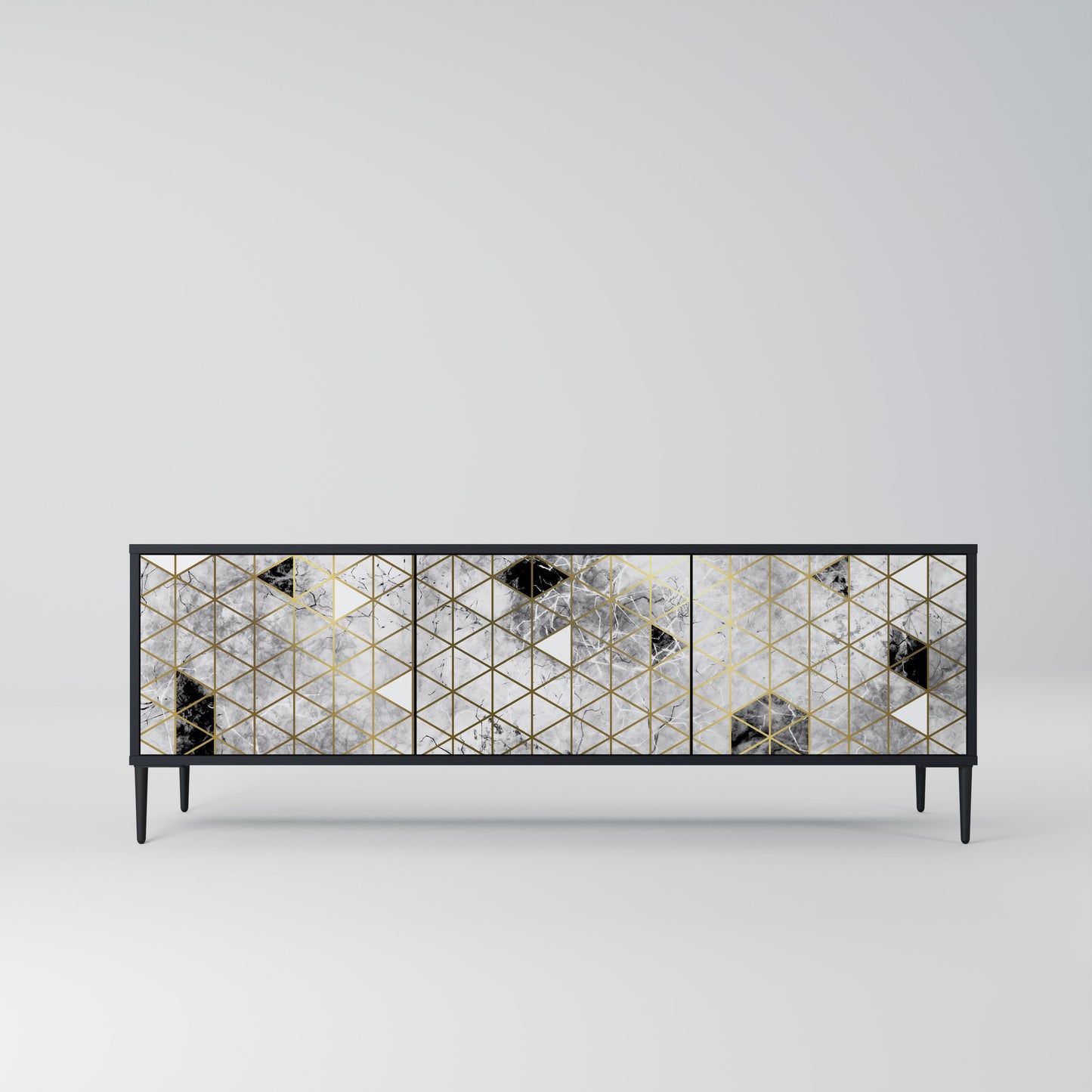 ASHEN ARIA 3-Door TV Stand in Black Finish