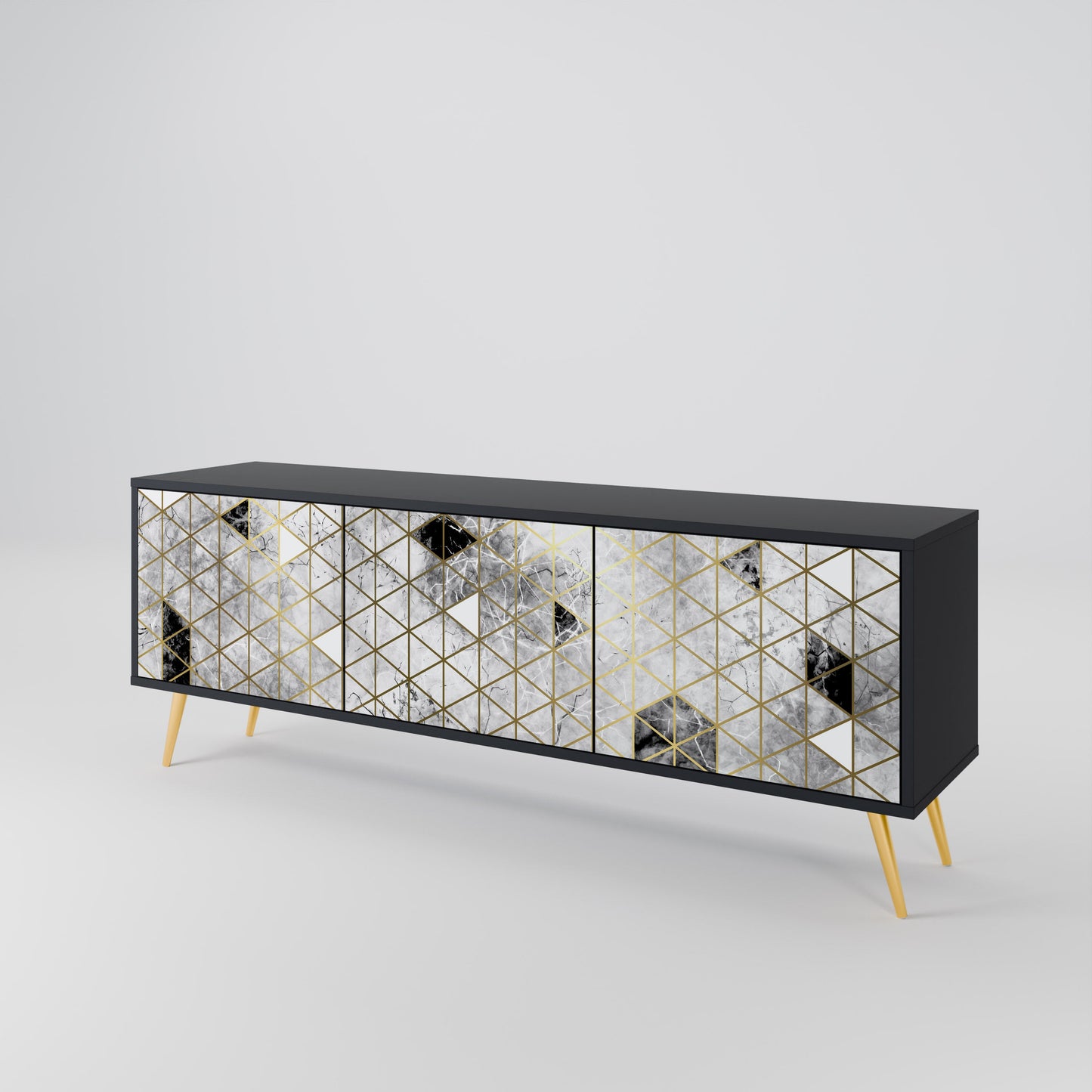 ASHEN ARIA 3-Door TV Stand in Black Finish