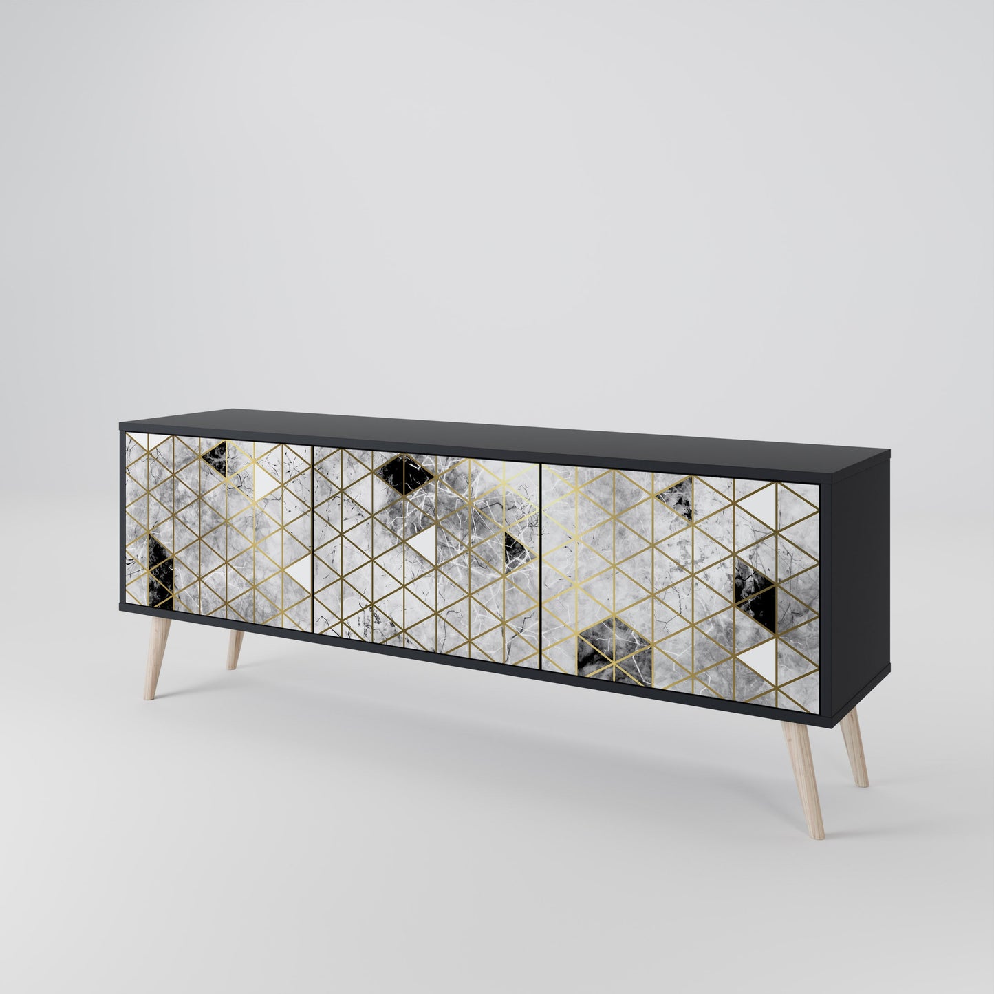 ASHEN ARIA 3-Door TV Stand in Black Finish