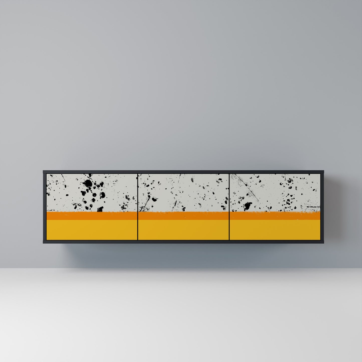 DYED BY ORANGE 3-Door TV Stand in Black Finish