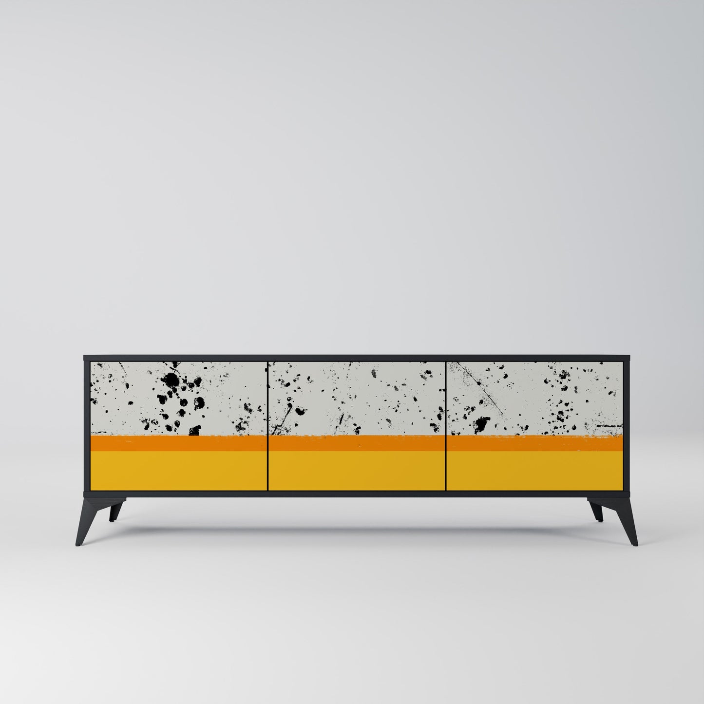 DYED BY ORANGE 3-Door TV Stand in Black Finish