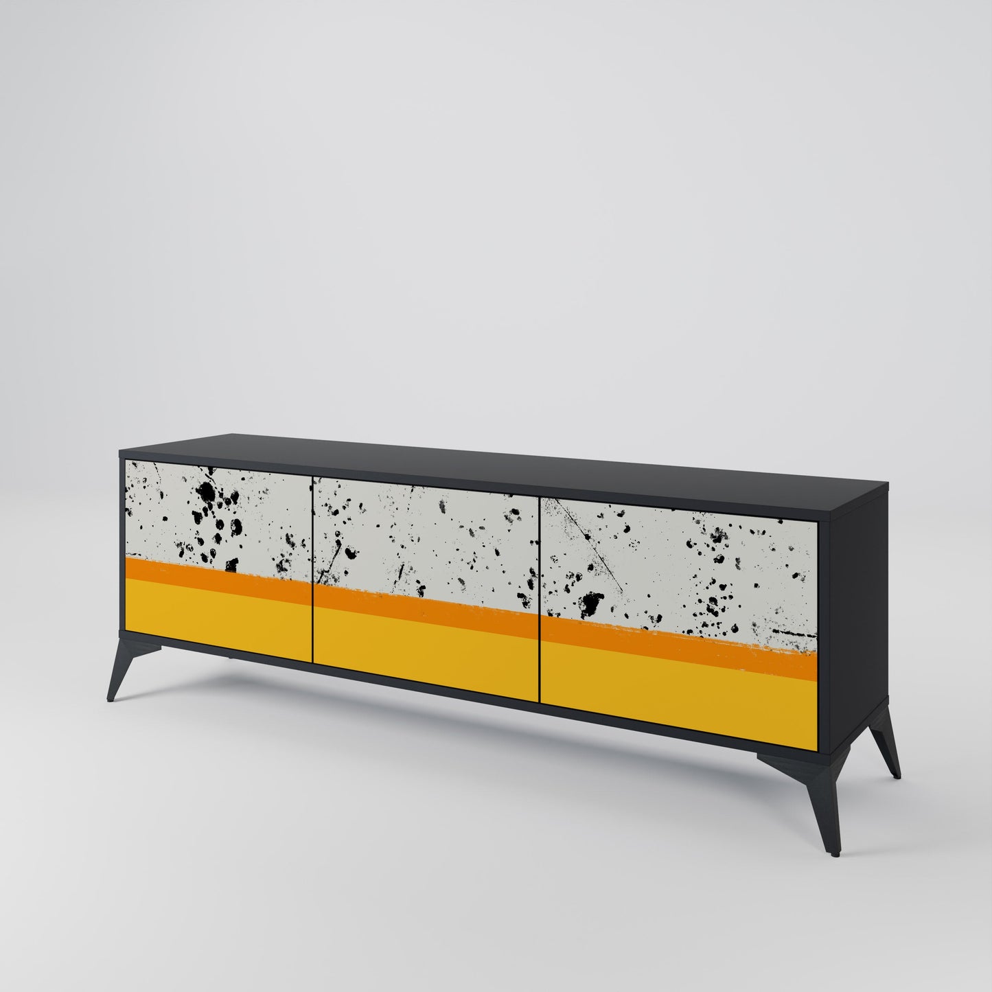 DYED BY ORANGE 3-Door TV Stand in Black Finish