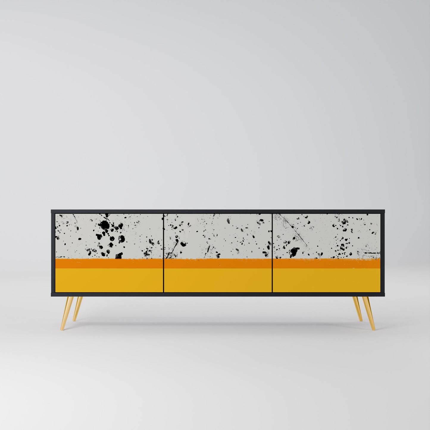 DYED BY ORANGE 3-Door TV Stand in Black Finish