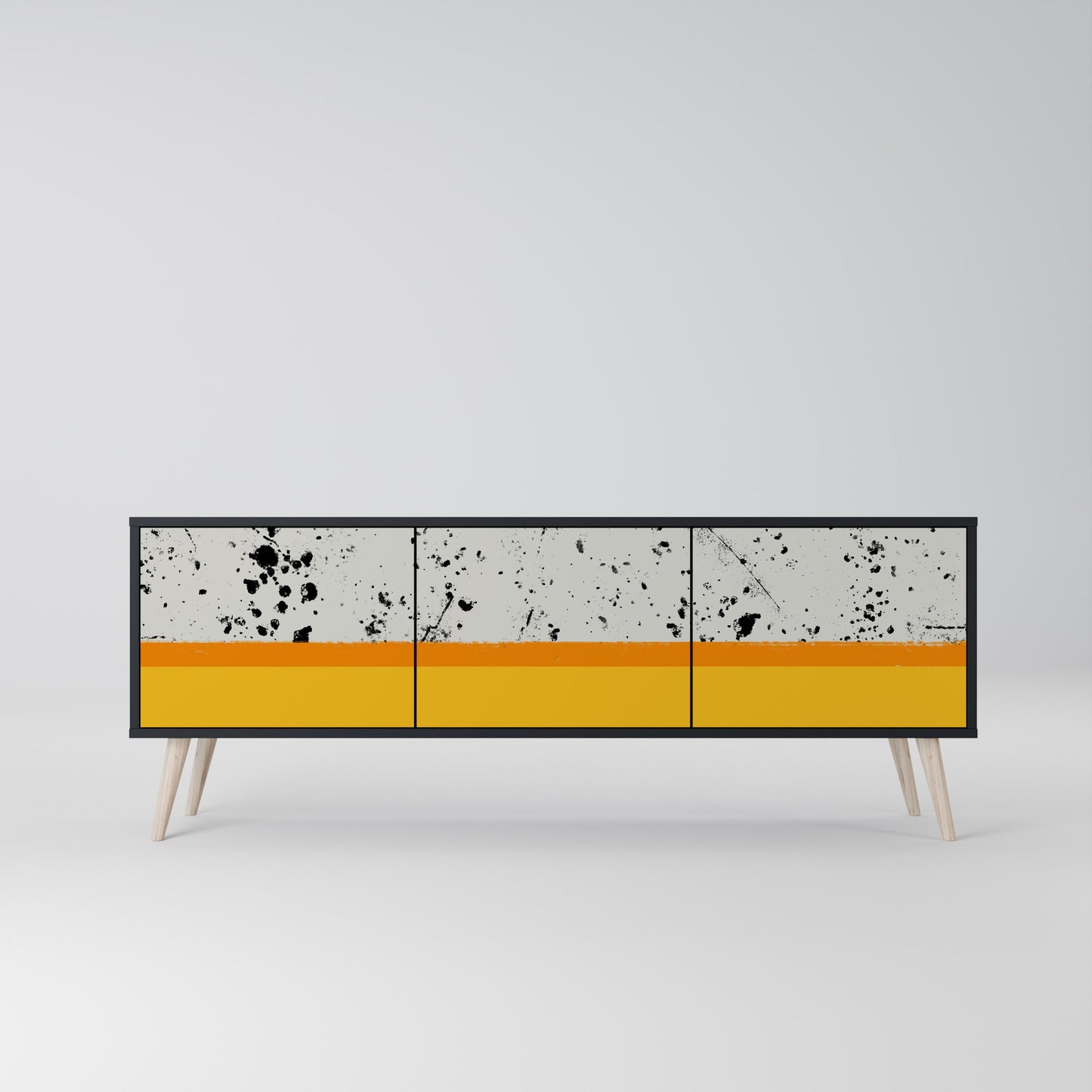 DYED BY ORANGE 3-Door TV Stand in Black Finish