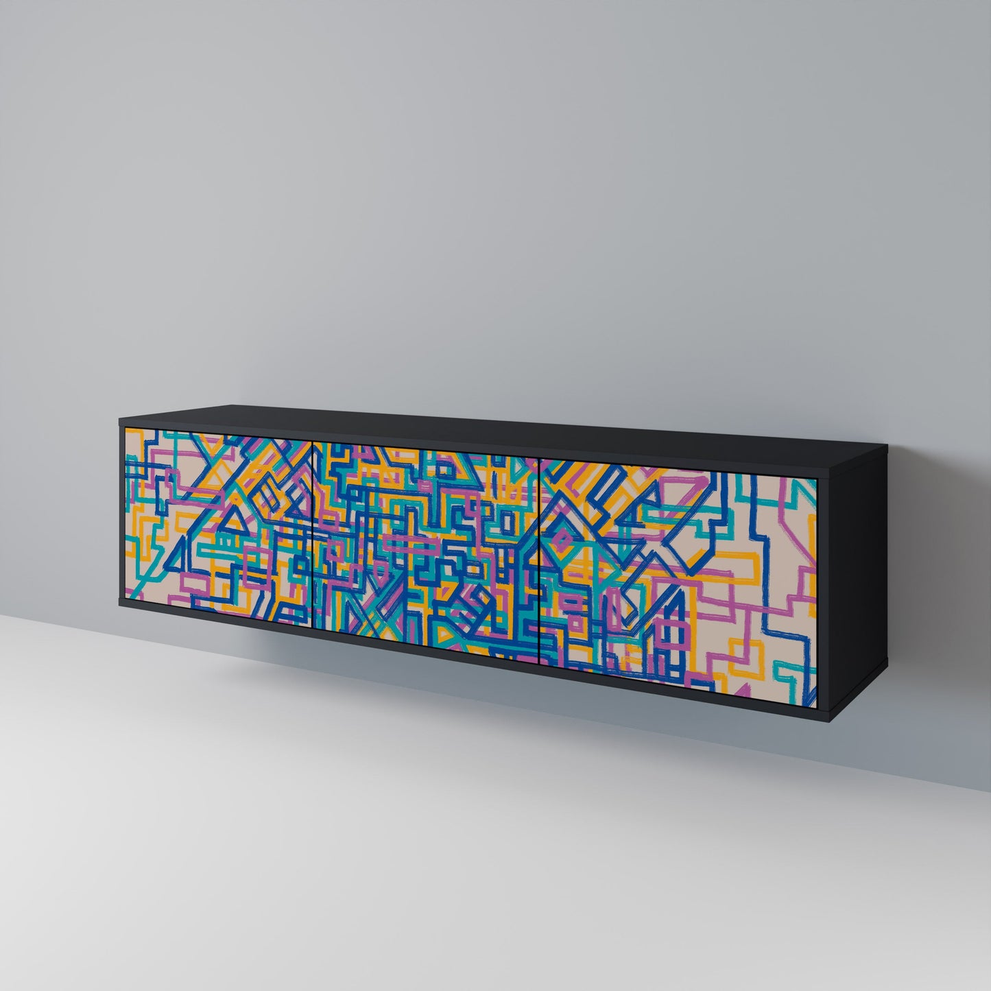 MEMORIES MAP 3-Door TV Stand in Black Finish