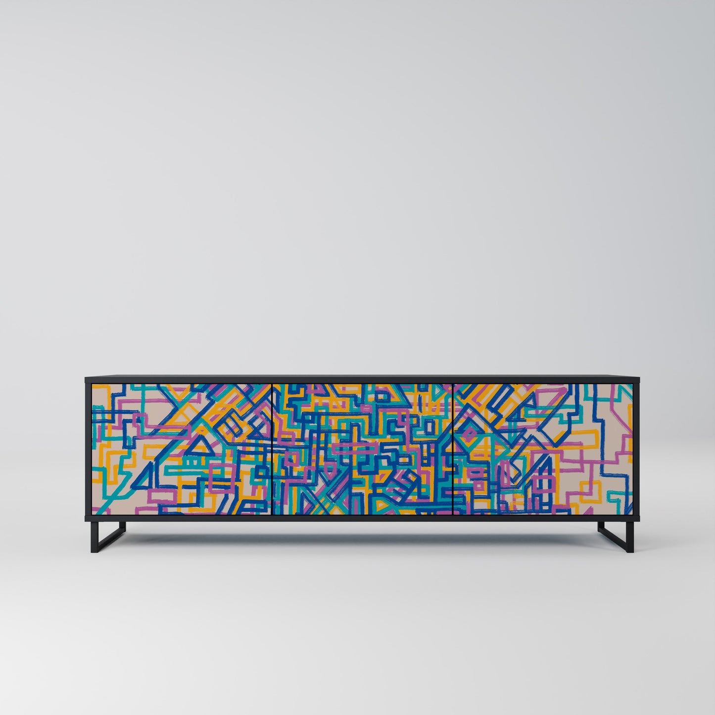 MEMORIES MAP 3-Door TV Stand in Black Finish