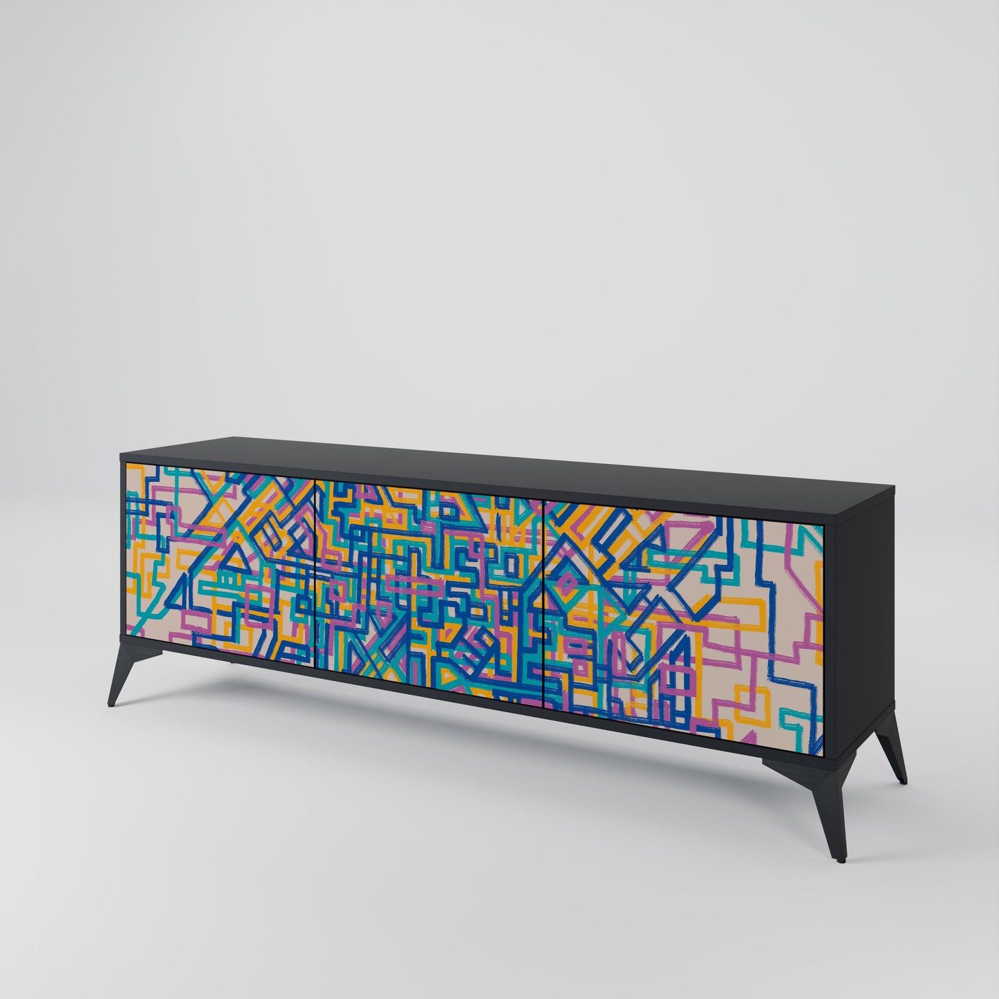 MEMORIES MAP 3-Door TV Stand in Black Finish
