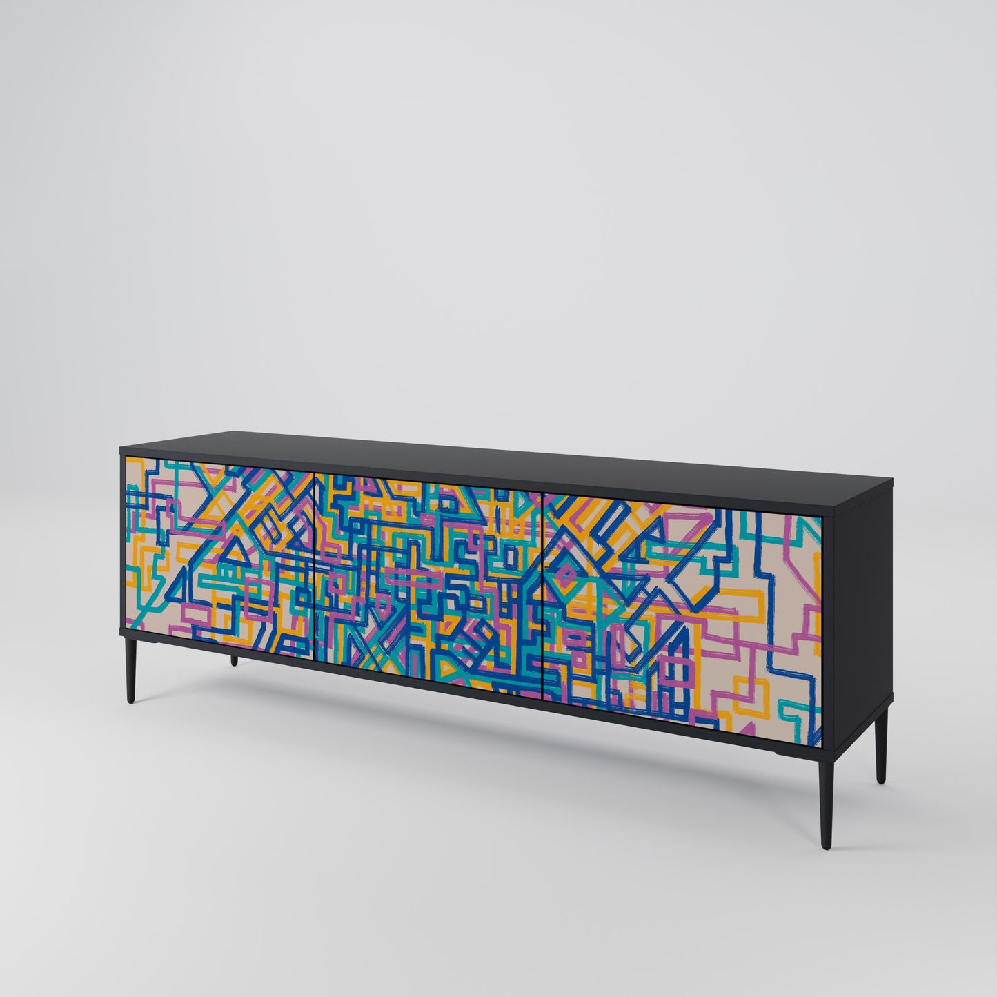 MEMORIES MAP 3-Door TV Stand in Black Finish