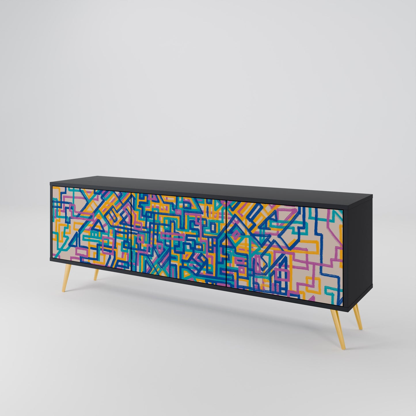 MEMORIES MAP 3-Door TV Stand in Black Finish