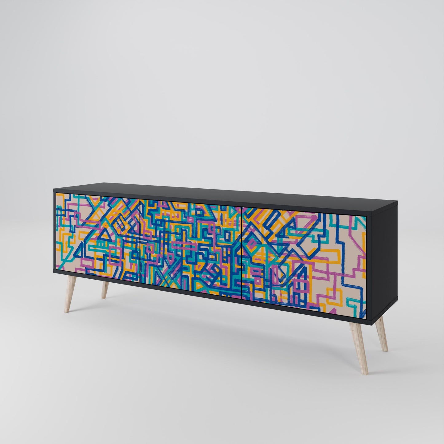 MEMORIES MAP 3-Door TV Stand in Black Finish
