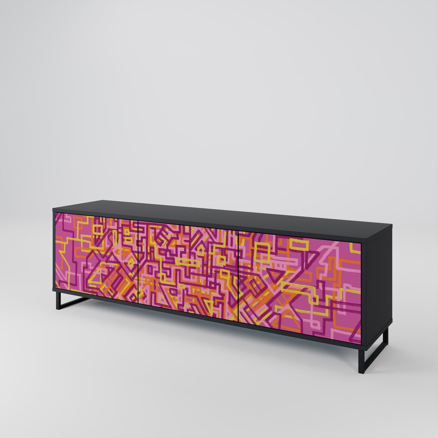 LOVELY MEMORIES 3-Door TV Stand in Black Finish