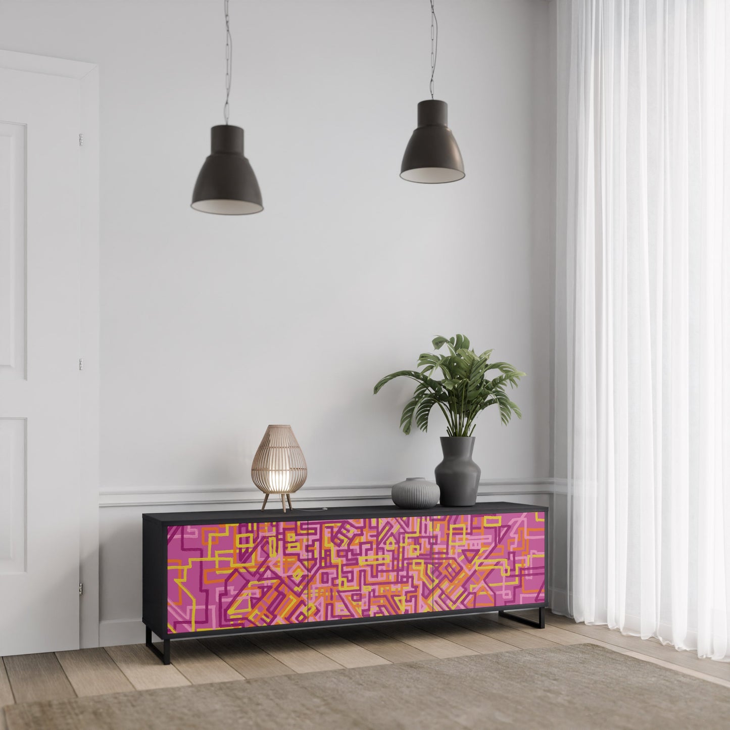 LOVELY MEMORIES 3-Door TV Stand in Black Finish