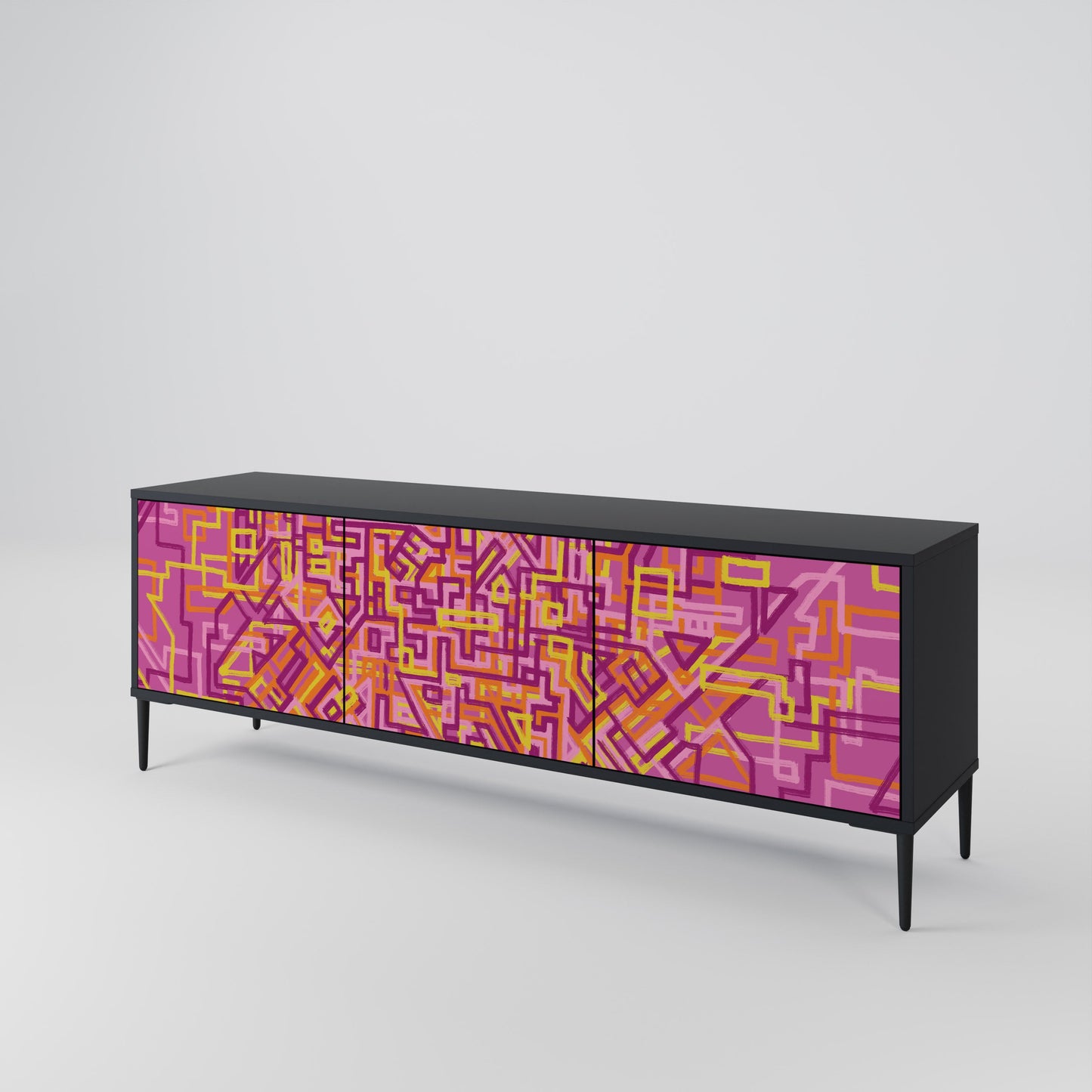 LOVELY MEMORIES 3-Door TV Stand in Black Finish