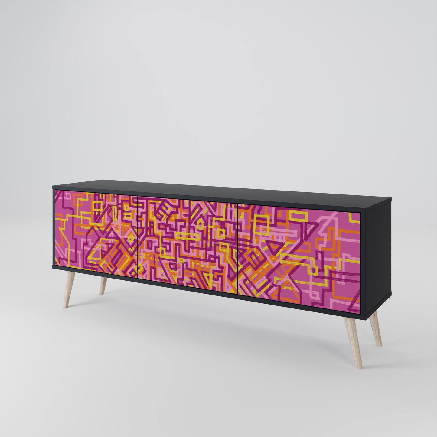 LOVELY MEMORIES 3-Door TV Stand in Black Finish