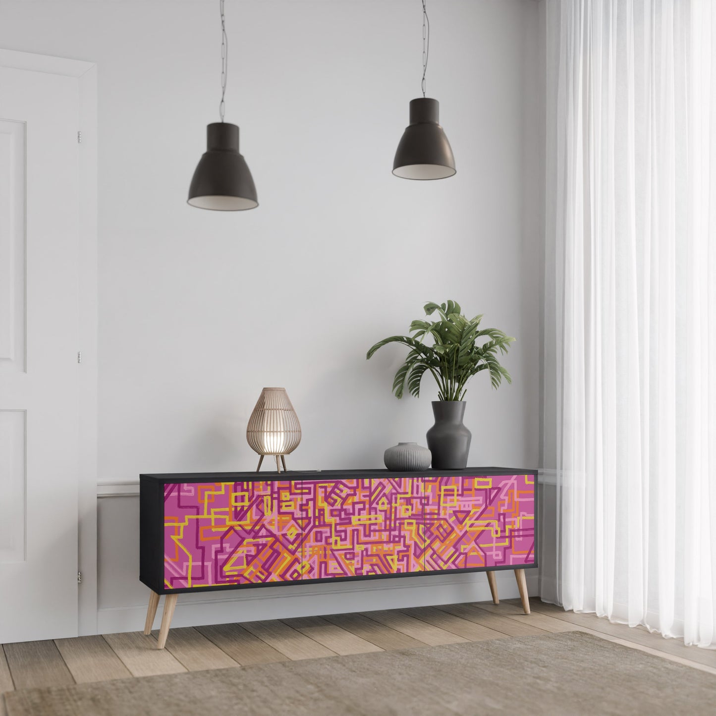 LOVELY MEMORIES 3-Door TV Stand in Black Finish