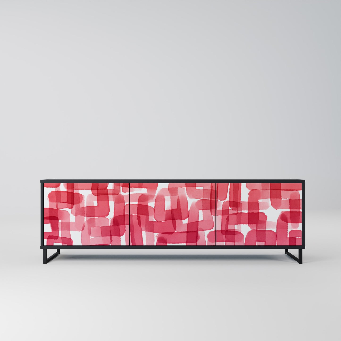 KALEIDOSCOPIC CUBISM 3-Door TV Stand in Black Finish