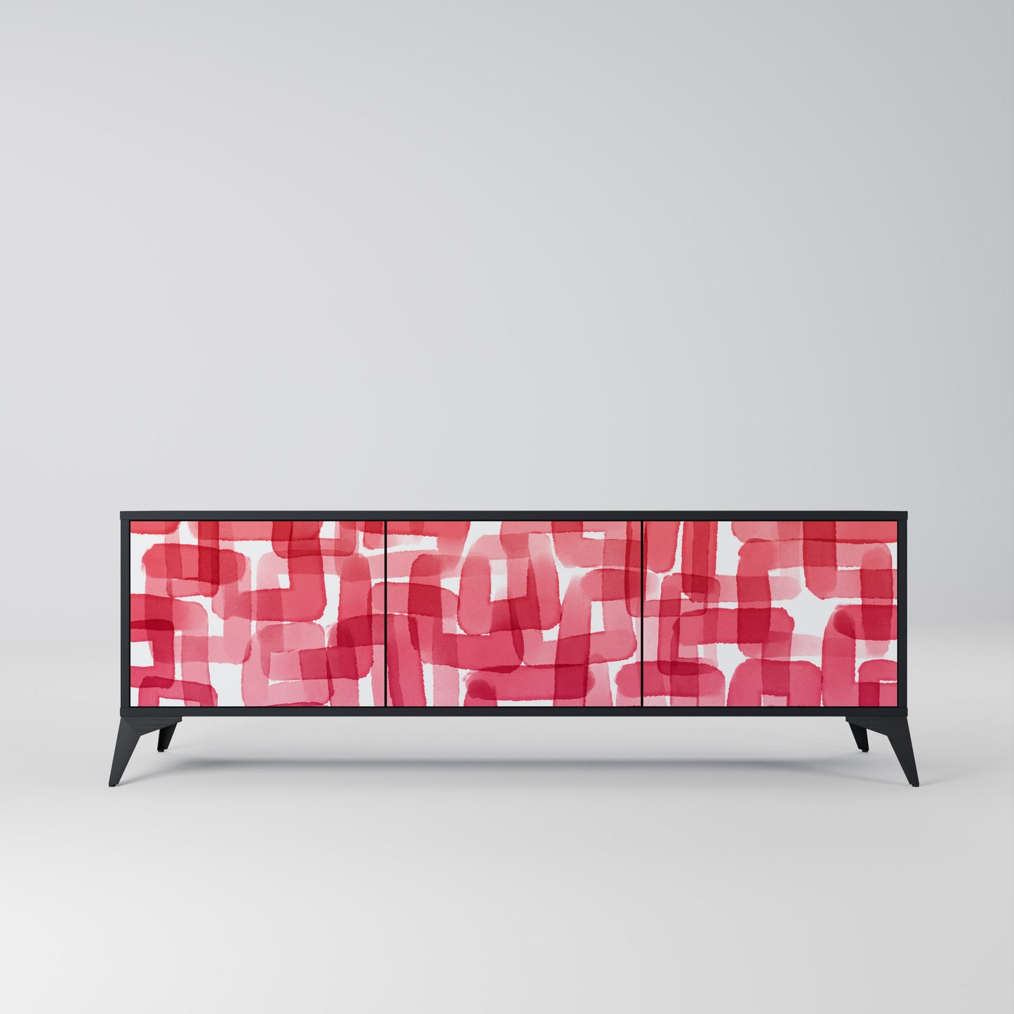 KALEIDOSCOPIC CUBISM 3-Door TV Stand in Black Finish
