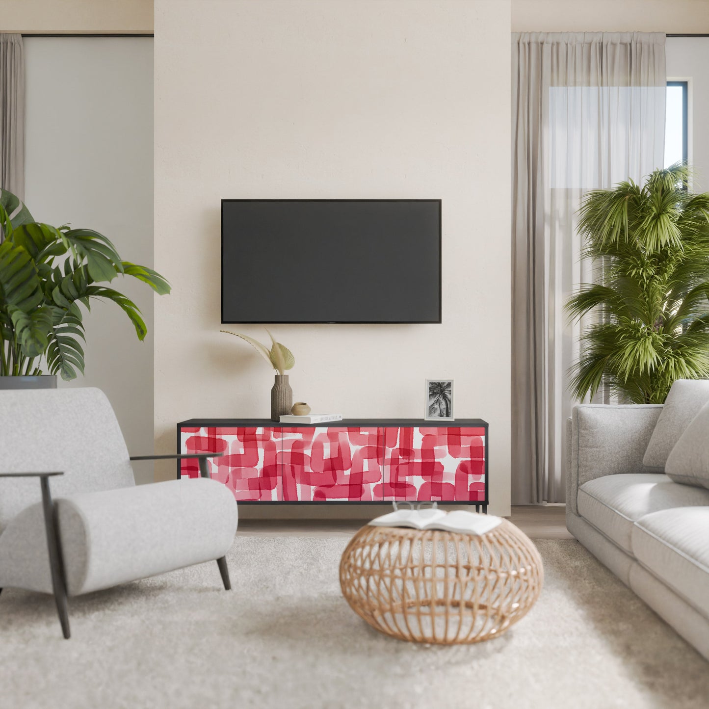 KALEIDOSCOPIC CUBISM 3-Door TV Stand in Black Finish